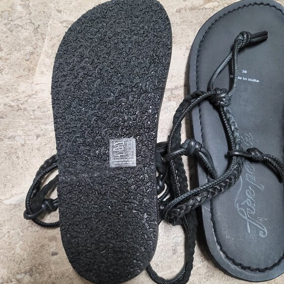 NEW Free People Caroline Cali Sandals Black Leather Braided Ankle Strap 8 - Picture 3 of 6